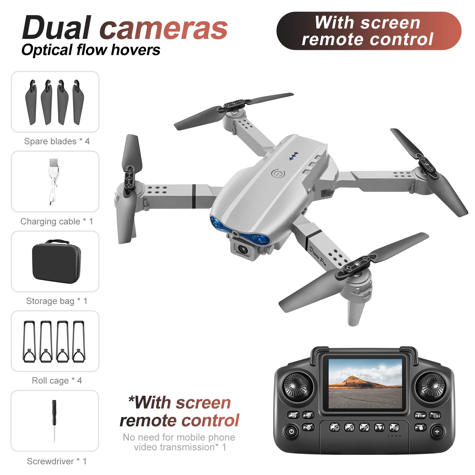 Mini drone pliable E88Pro double caméra 4K - Télécommande FPV enfants