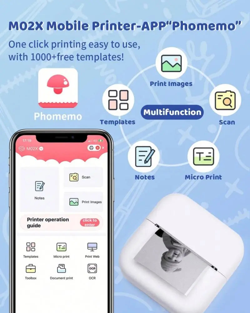 Phomemo M02 X  Mini Thermal Blue Tooth Inkless Compatible 53/15/25mm Pocket Printer for Kids Gift