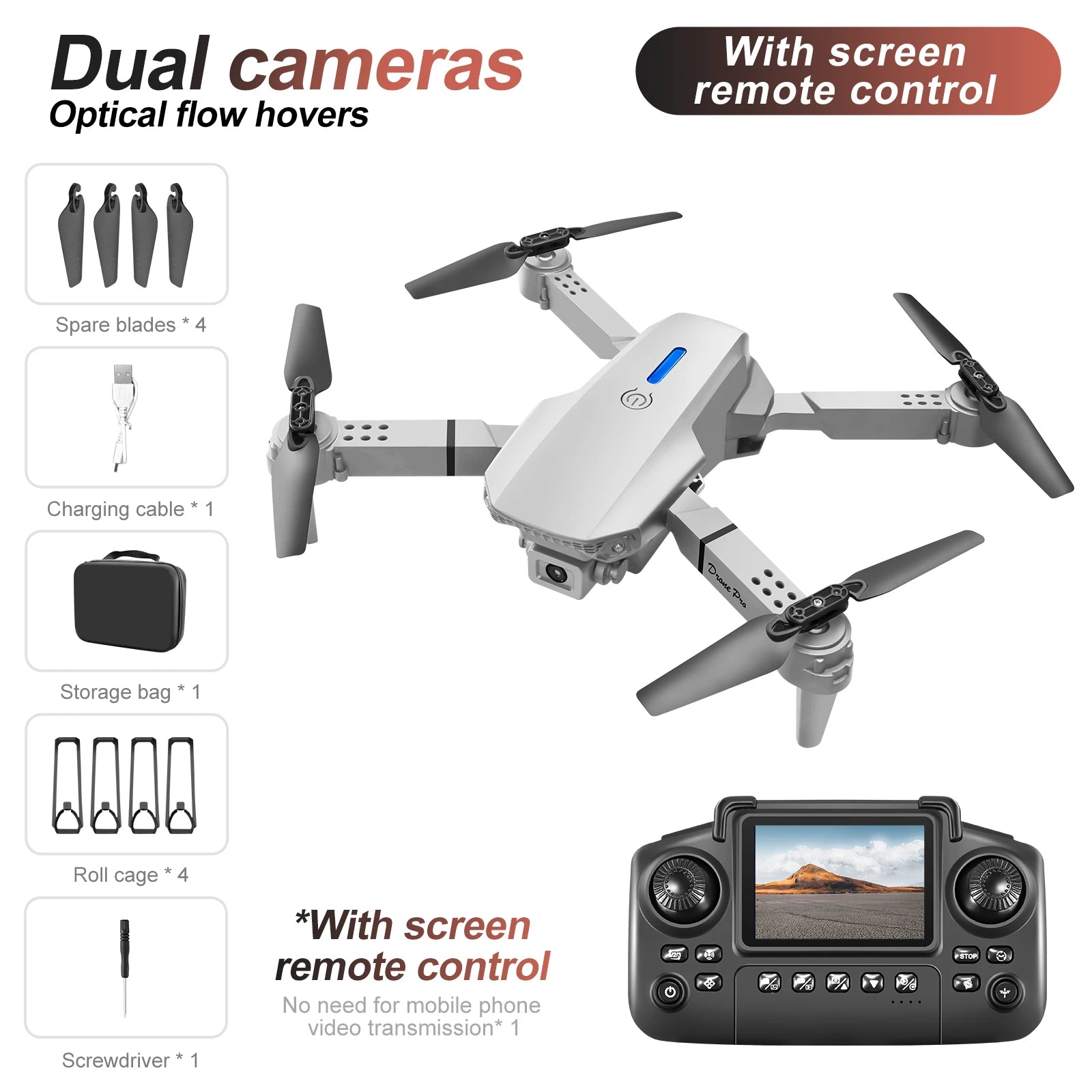 Mini drone pliable E88Pro double caméra 4K - Télécommande FPV enfants