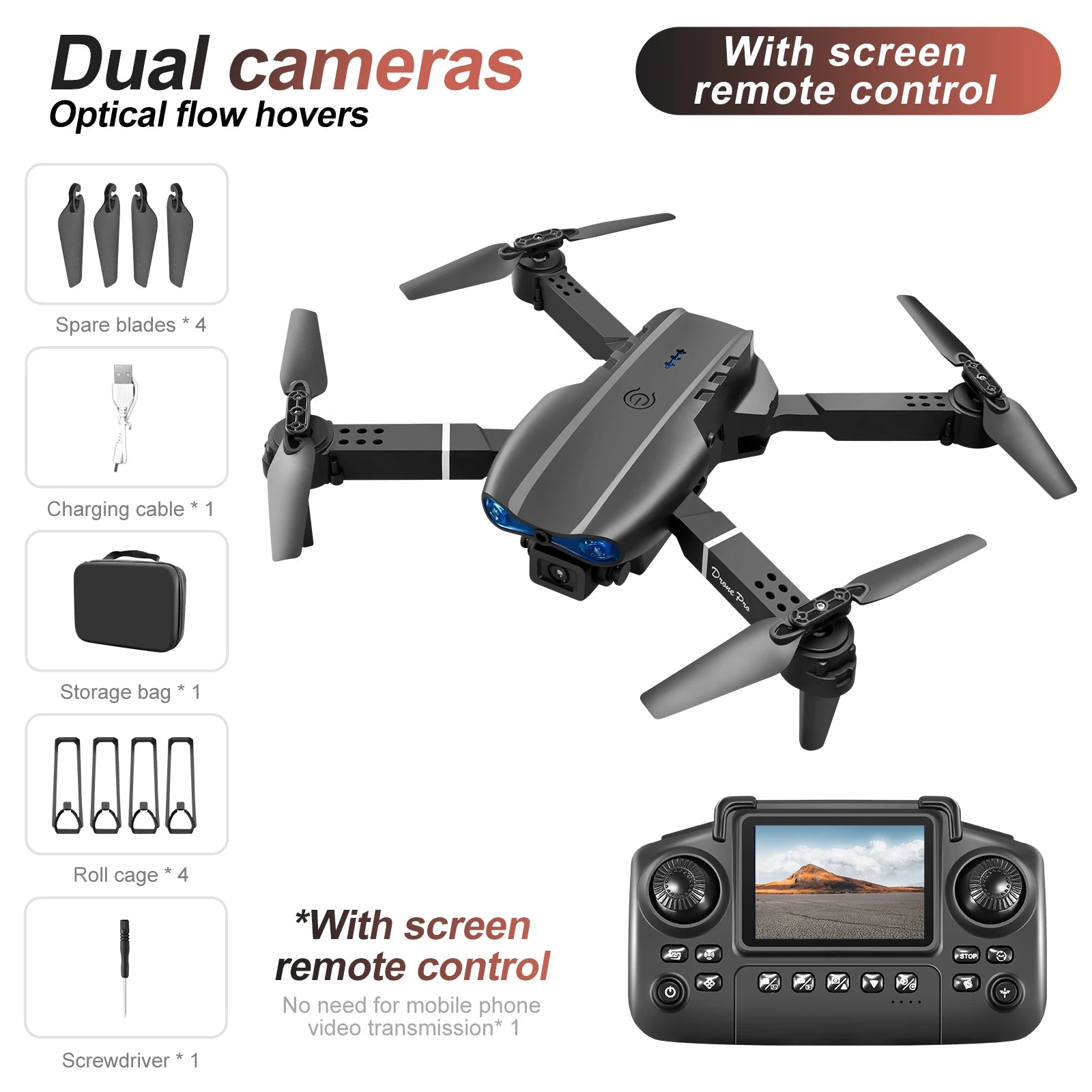 Mini drone pliable E88Pro double caméra 4K - Télécommande FPV enfants