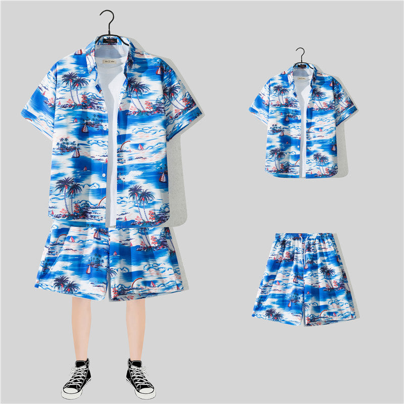 Ensemble chemise hawaïenne fleurie manches courtes - Style plage été couple