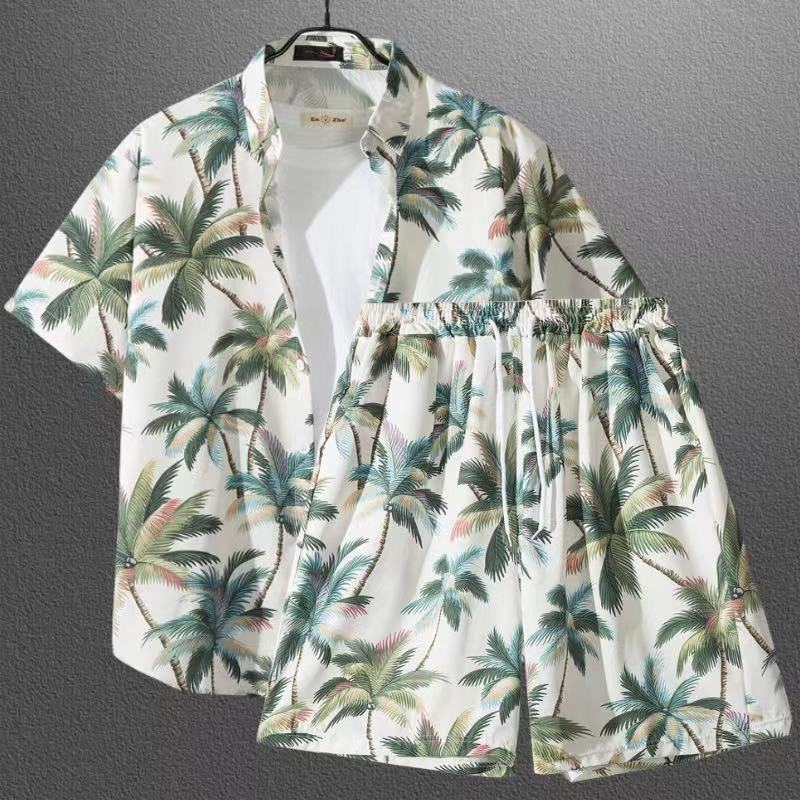 Ensemble chemise hawaïenne fleurie manches courtes - Style plage été couple