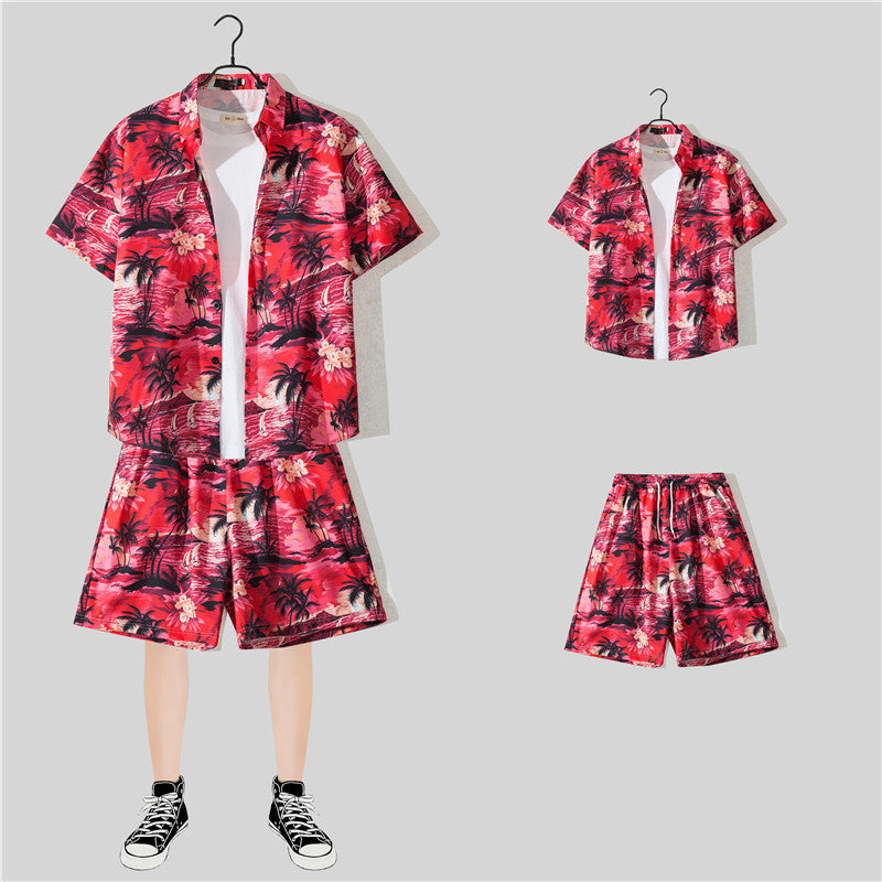 Ensemble chemise hawaïenne fleurie manches courtes - Style plage été couple
