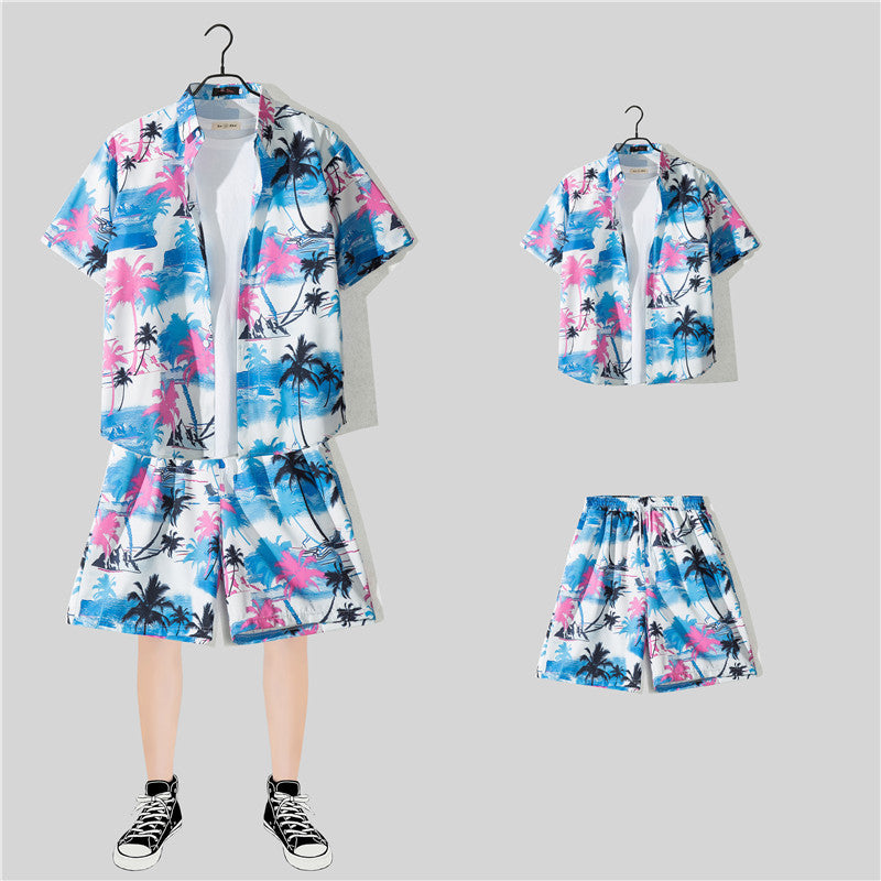 Ensemble chemise hawaïenne fleurie manches courtes - Style plage été couple