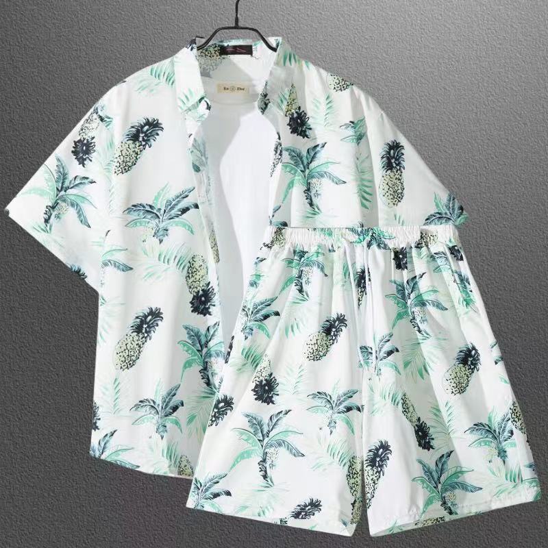 Ensemble chemise hawaïenne fleurie manches courtes - Style plage été couple