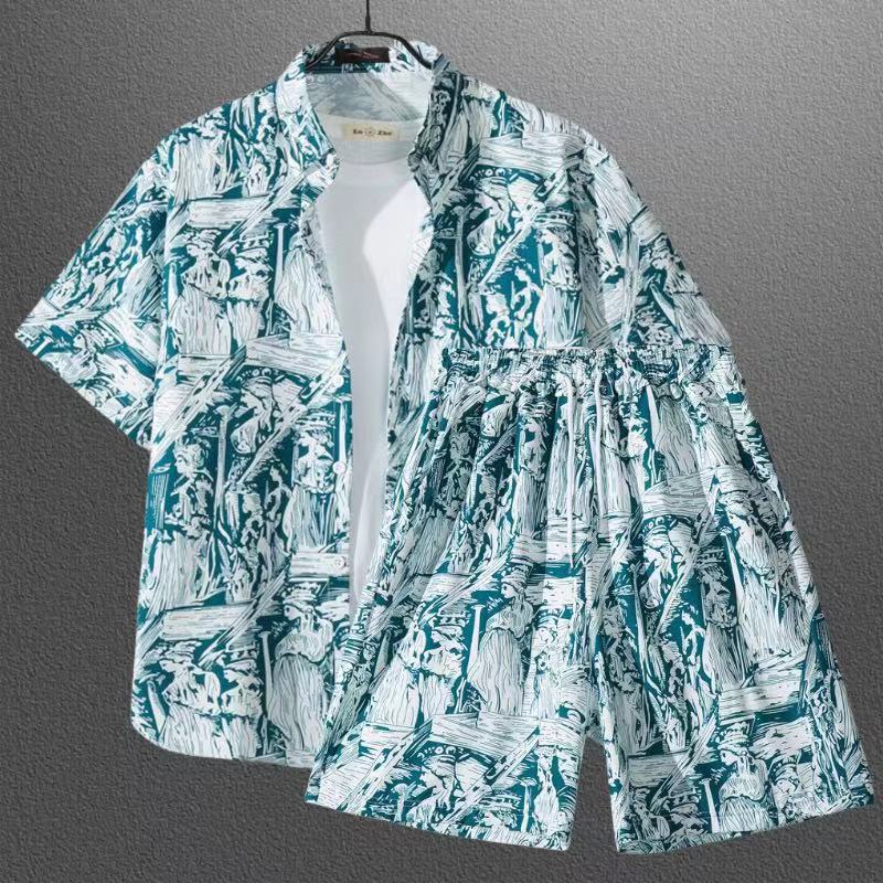 Ensemble chemise hawaïenne fleurie manches courtes - Style plage été couple