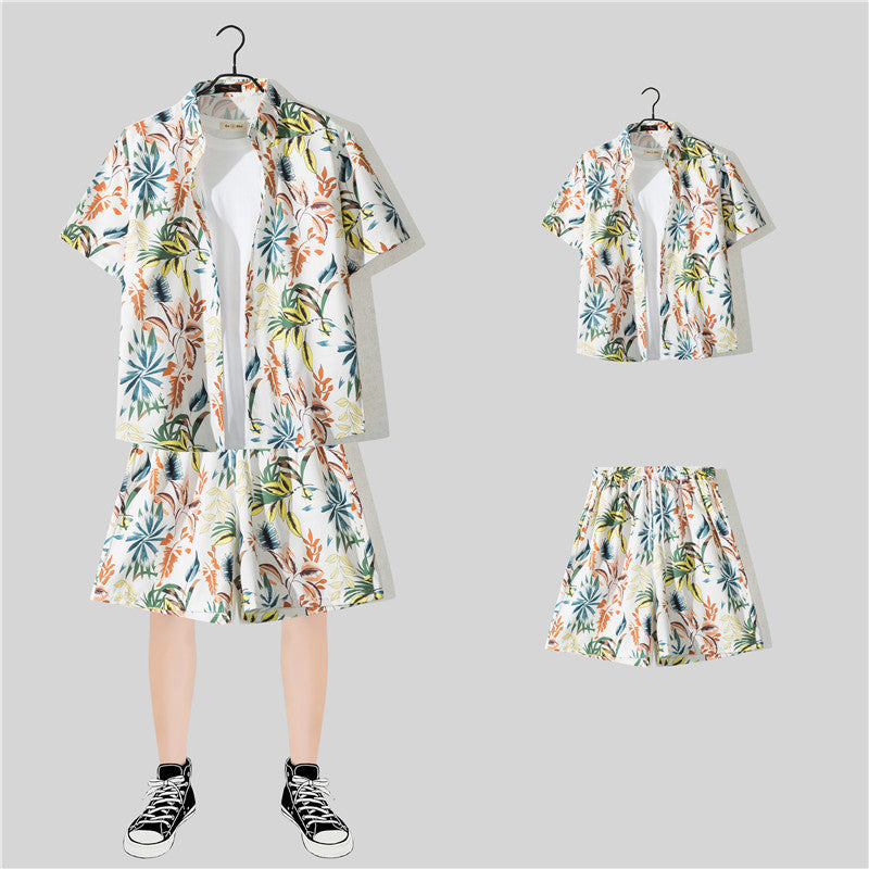 Ensemble chemise hawaïenne fleurie manches courtes - Style plage été couple