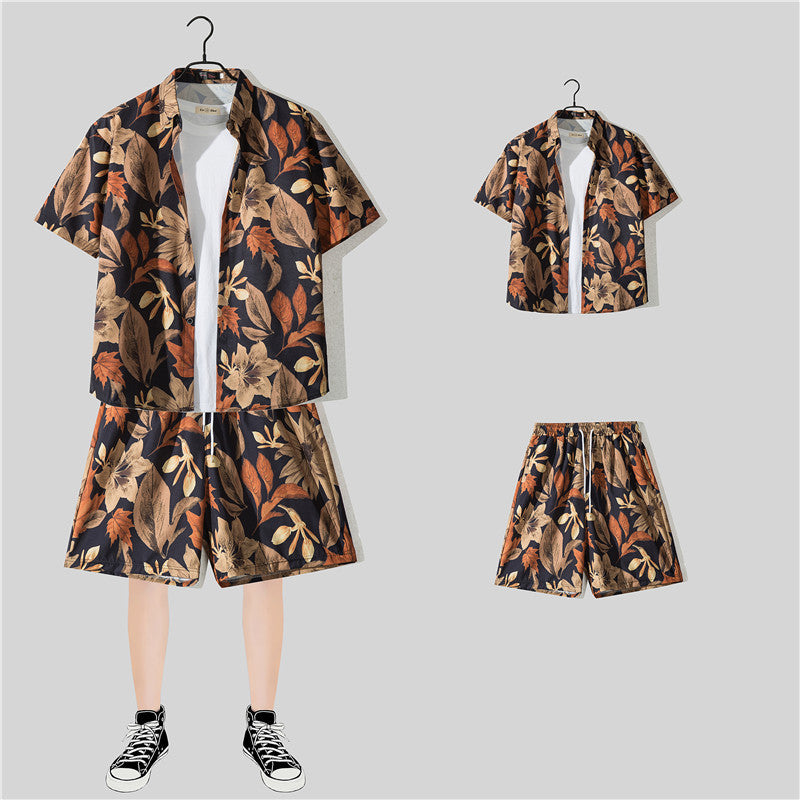 Ensemble chemise hawaïenne fleurie manches courtes - Style plage été couple