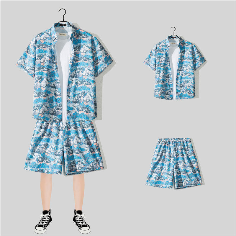 Ensemble chemise hawaïenne fleurie manches courtes - Style plage été couple