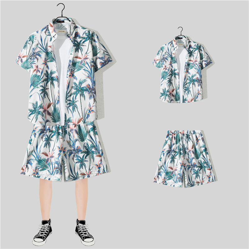 Ensemble chemise hawaïenne fleurie manches courtes - Style plage été couple