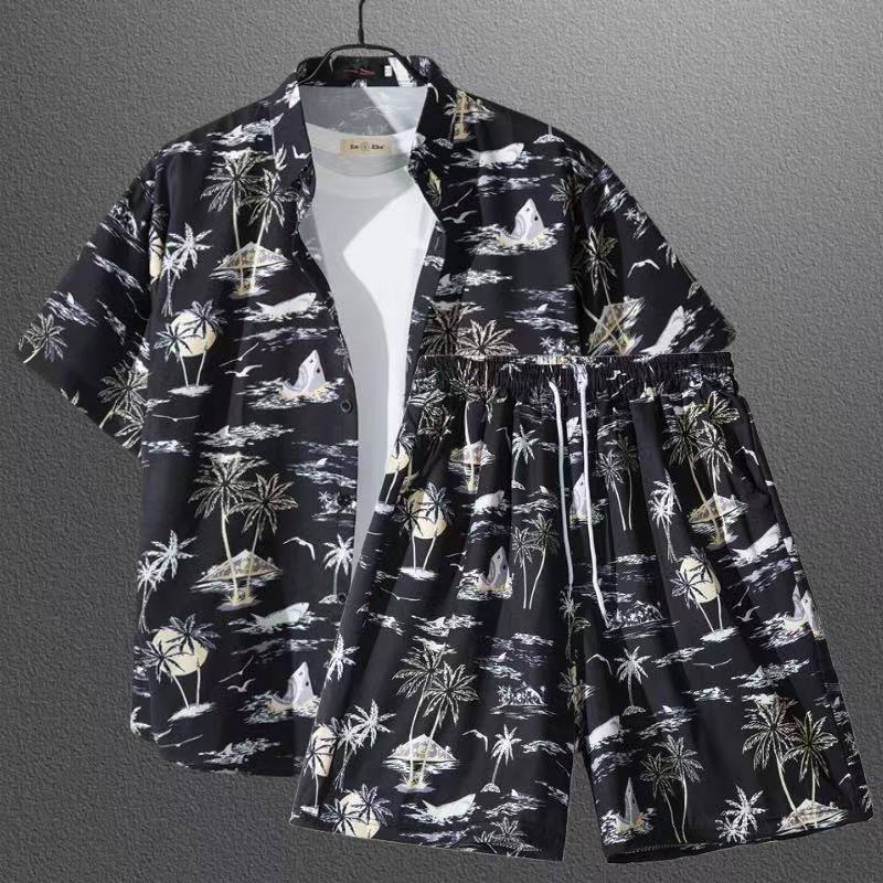 Ensemble chemise hawaïenne fleurie manches courtes - Style plage été couple