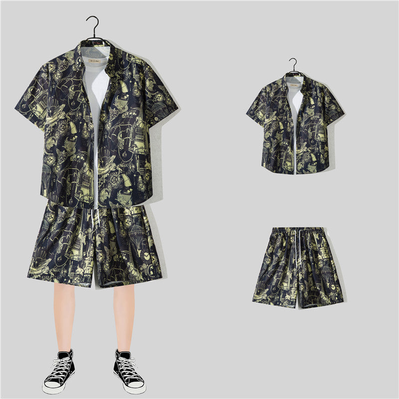 Ensemble chemise hawaïenne fleurie manches courtes - Style plage été couple