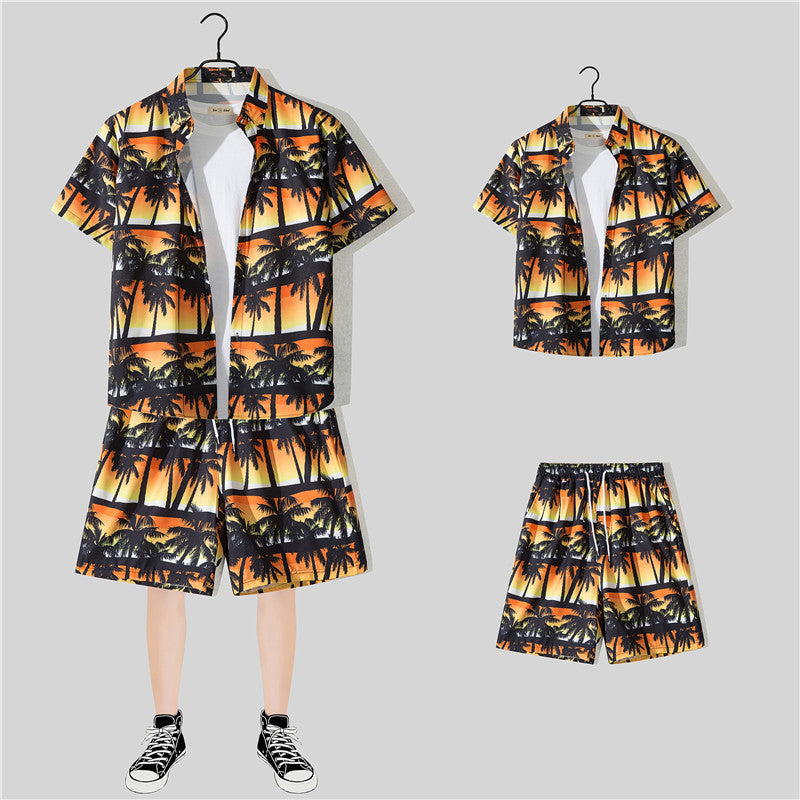 Ensemble chemise hawaïenne fleurie manches courtes - Style plage été couple