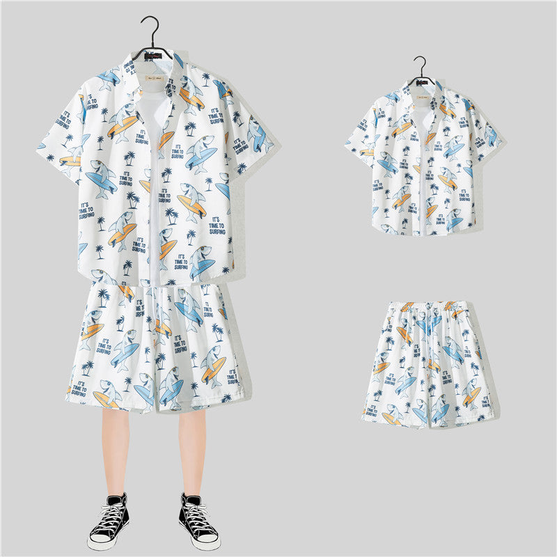 Ensemble chemise hawaïenne fleurie manches courtes - Style plage été couple
