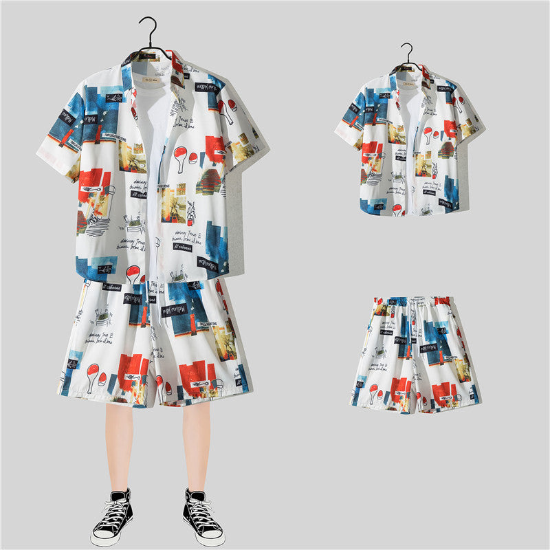 Ensemble chemise hawaïenne fleurie manches courtes - Style plage été couple
