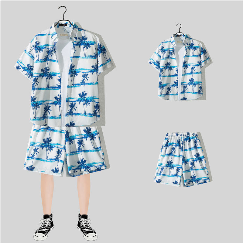 Ensemble chemise hawaïenne fleurie manches courtes - Style plage été couple
