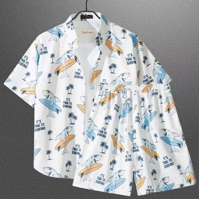 Ensemble chemise hawaïenne fleurie manches courtes - Style plage été couple