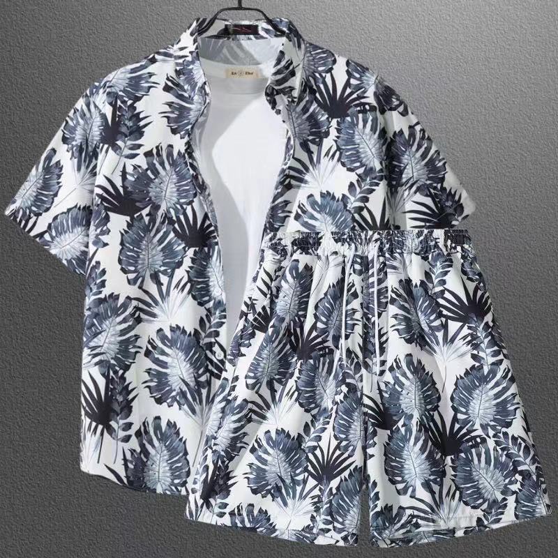 Ensemble chemise hawaïenne fleurie manches courtes - Style plage été couple