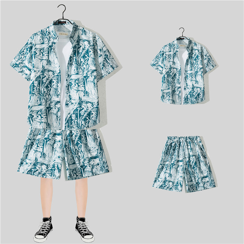 Ensemble chemise hawaïenne fleurie manches courtes - Style plage été couple