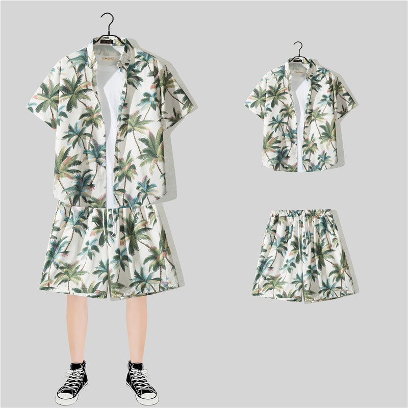 Ensemble chemise hawaïenne fleurie manches courtes - Style plage été couple