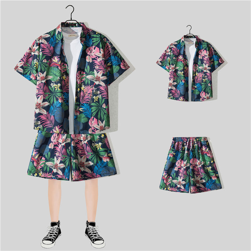 Ensemble chemise hawaïenne fleurie manches courtes - Style plage été couple