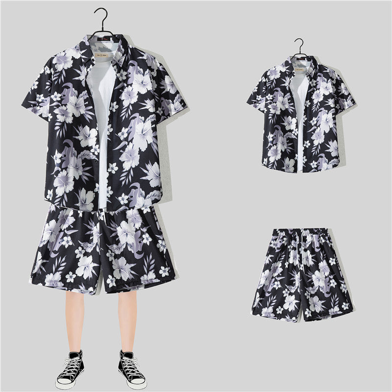 Ensemble chemise hawaïenne fleurie manches courtes - Style plage été couple