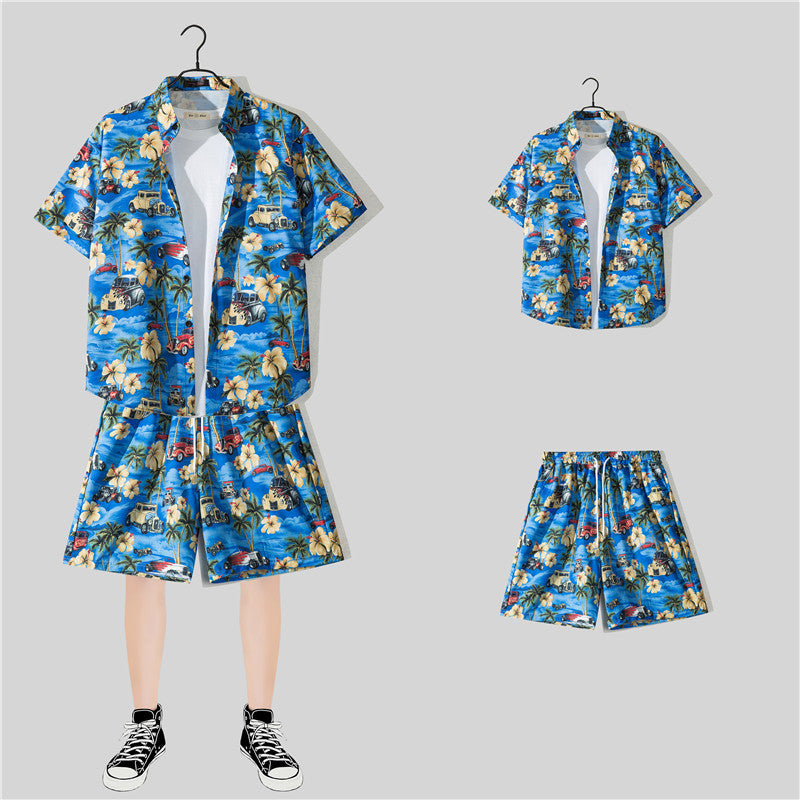 Ensemble chemise hawaïenne fleurie manches courtes - Style plage été couple