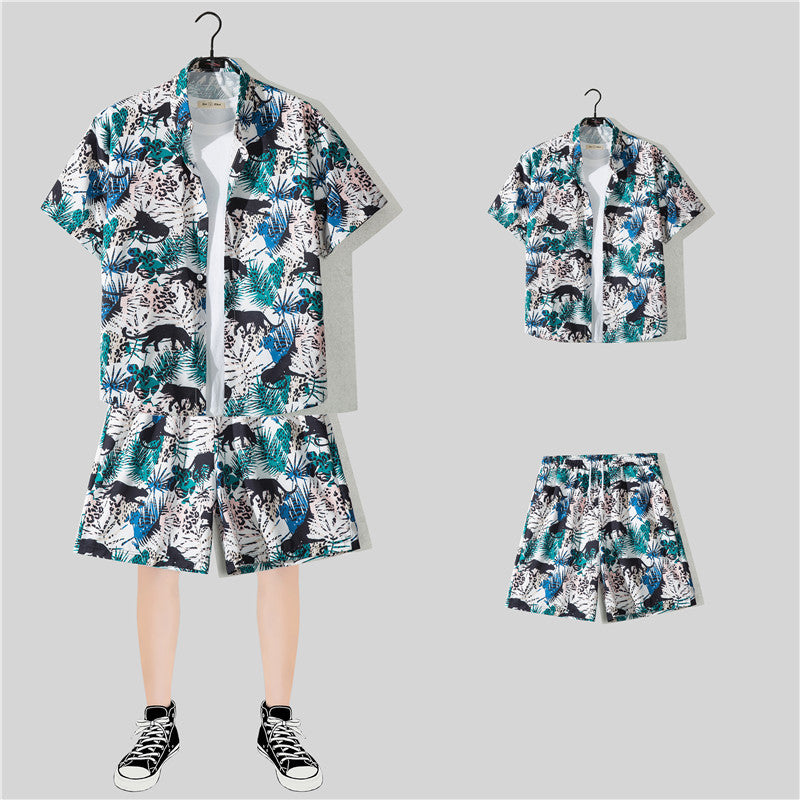 Ensemble chemise hawaïenne fleurie manches courtes - Style plage été couple