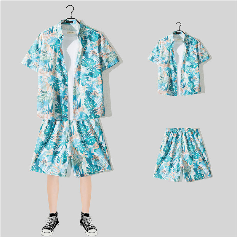 Ensemble chemise hawaïenne fleurie manches courtes - Style plage été couple