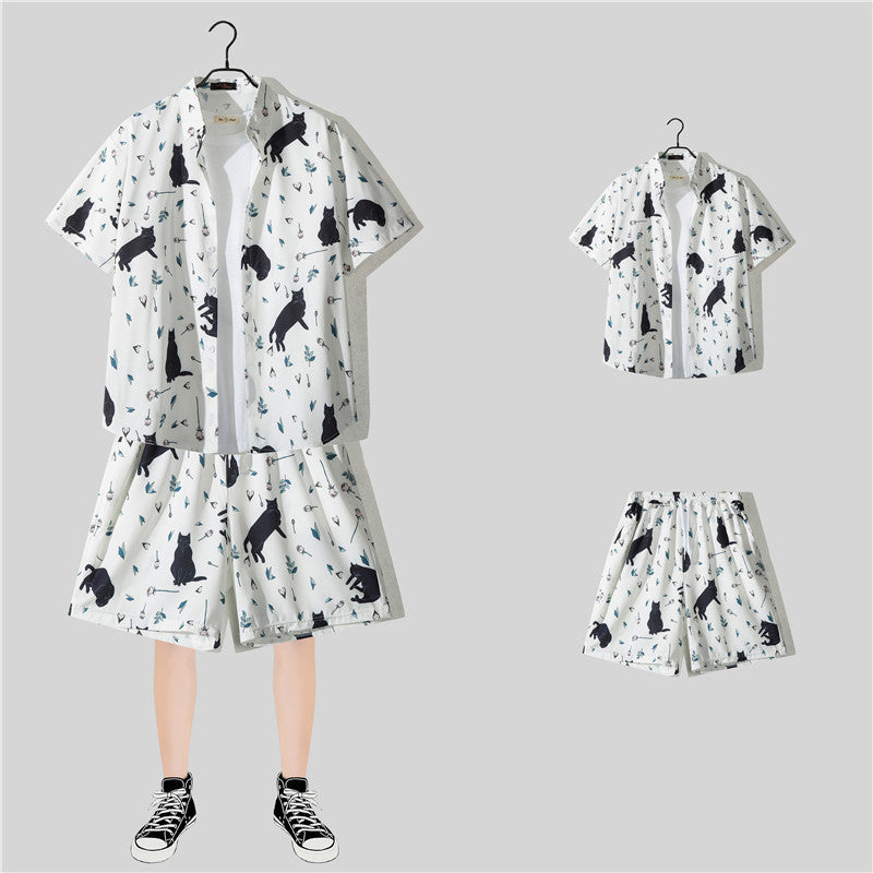 Ensemble chemise hawaïenne fleurie manches courtes - Style plage été couple