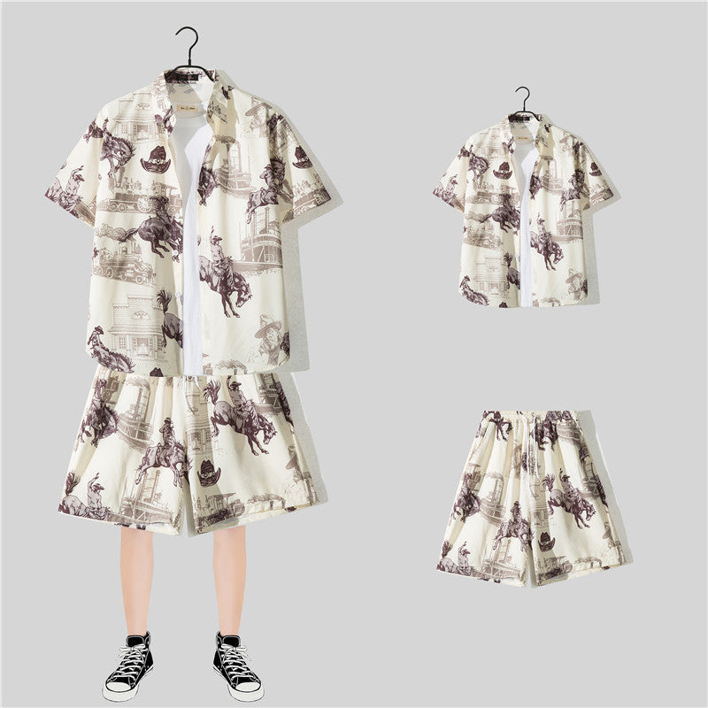 Ensemble chemise hawaïenne fleurie manches courtes - Style plage été couple