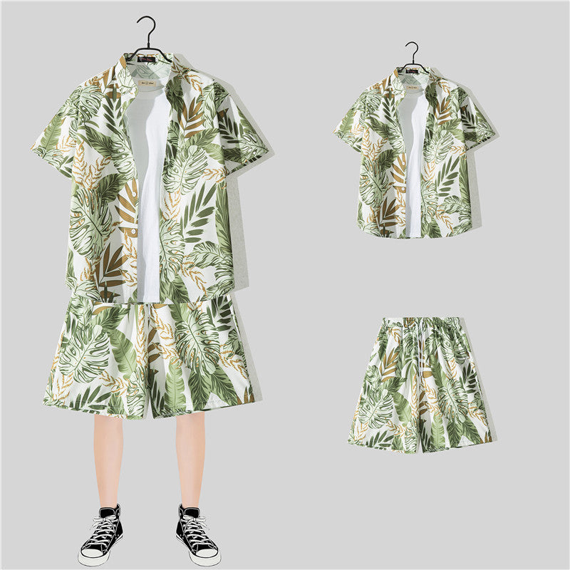 Ensemble chemise hawaïenne fleurie manches courtes - Style plage été couple