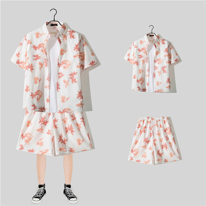 Ensemble chemise hawaïenne fleurie manches courtes - Style plage été couple
