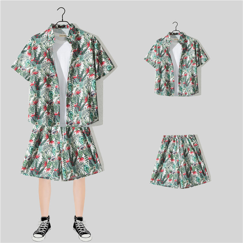 Ensemble chemise hawaïenne fleurie manches courtes - Style plage été couple