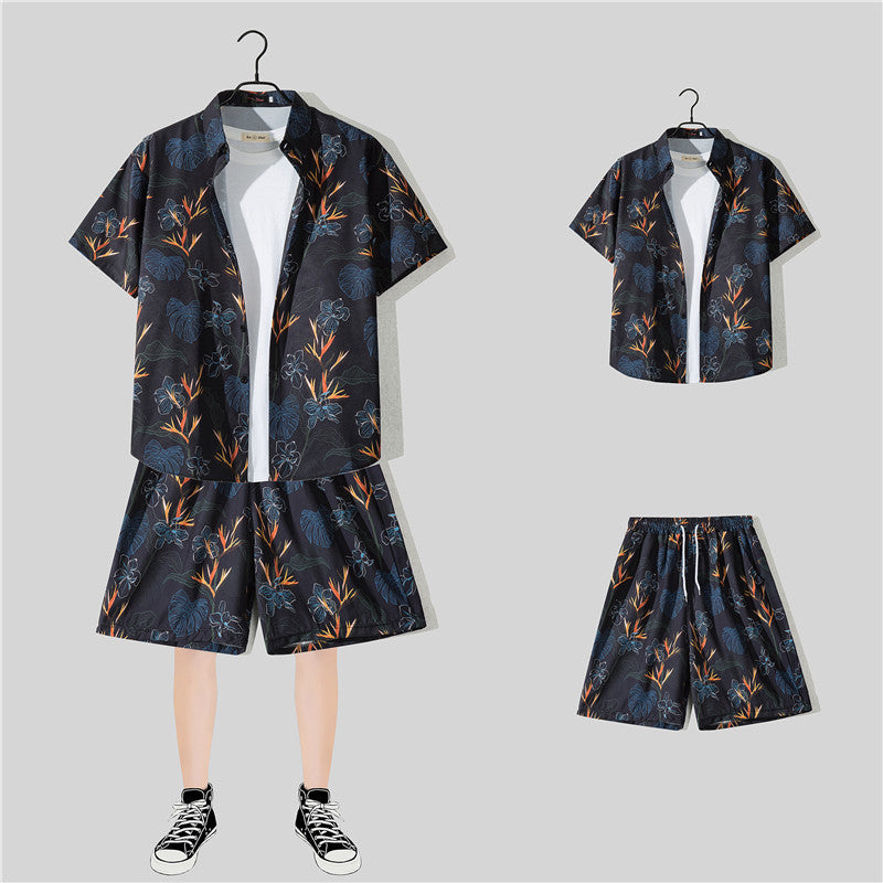 Ensemble chemise hawaïenne fleurie manches courtes - Style plage été couple