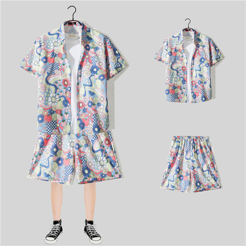 Ensemble chemise hawaïenne fleurie manches courtes - Style plage été couple
