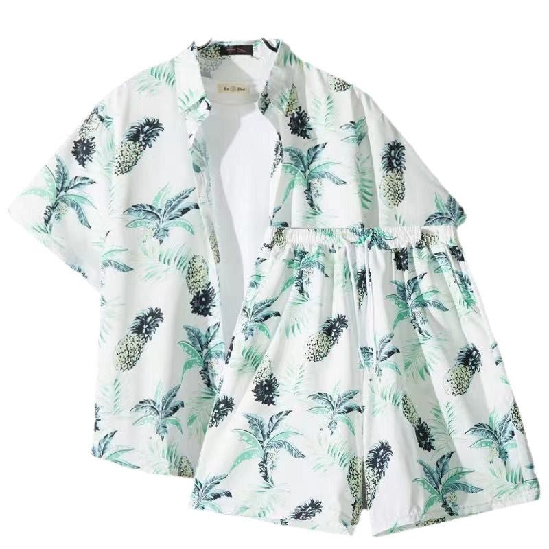 Ensemble chemise hawaïenne fleurie manches courtes - Style plage été couple