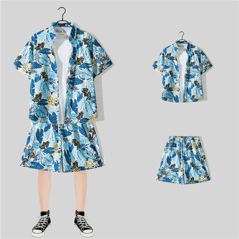 Ensemble chemise hawaïenne fleurie manches courtes - Style plage été couple