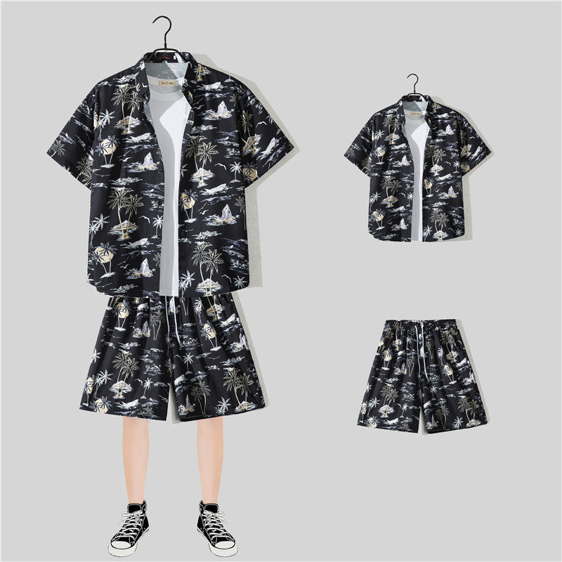 Ensemble chemise hawaïenne fleurie manches courtes - Style plage été couple