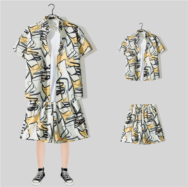 Ensemble chemise hawaïenne fleurie manches courtes - Style plage été couple