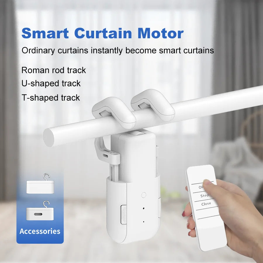Smart Curtains New generation Robot Rome/T/U-Rail Tracks Automatic Curtain Opener Remote Button Control Curtain Motor