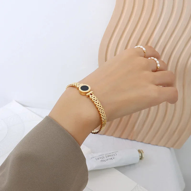 Woman Bijoux Gold Plated Surgical Steel Back To Rome Love Letter Bracelet Roman Numeral Bangle bangles  쥬얼리 팔찌