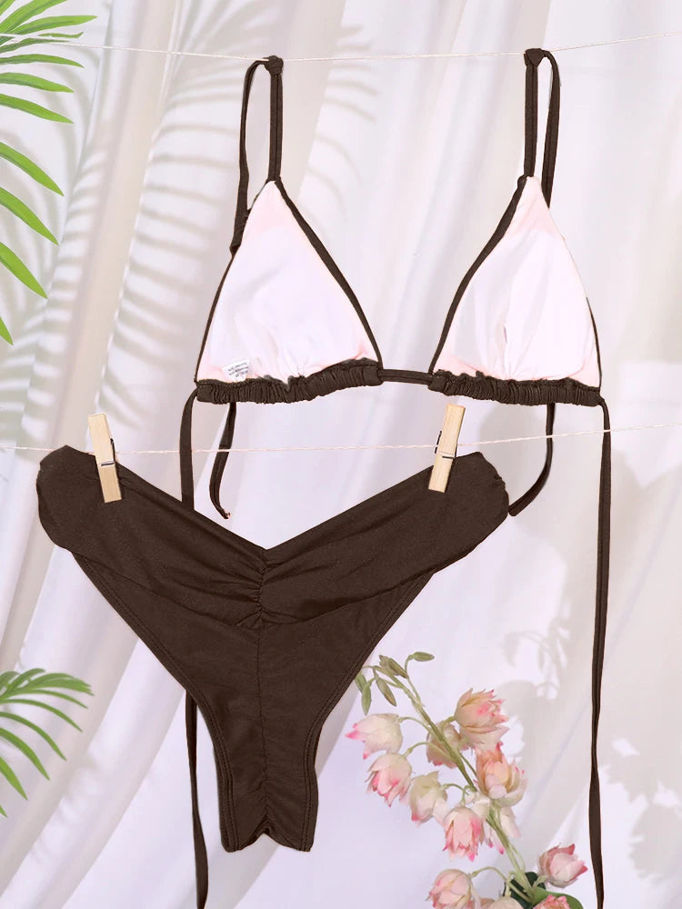 Maillot de bain bikini 2 pièces - Taille basse triangle bandage