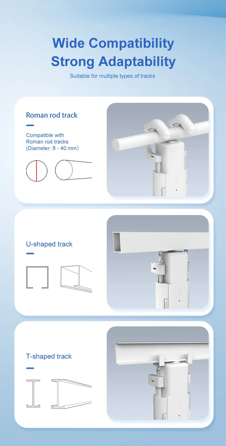 Smart Curtains New generation Robot Rome/T/U-Rail Tracks Automatic Curtain Opener Remote Button Control Curtain Motor