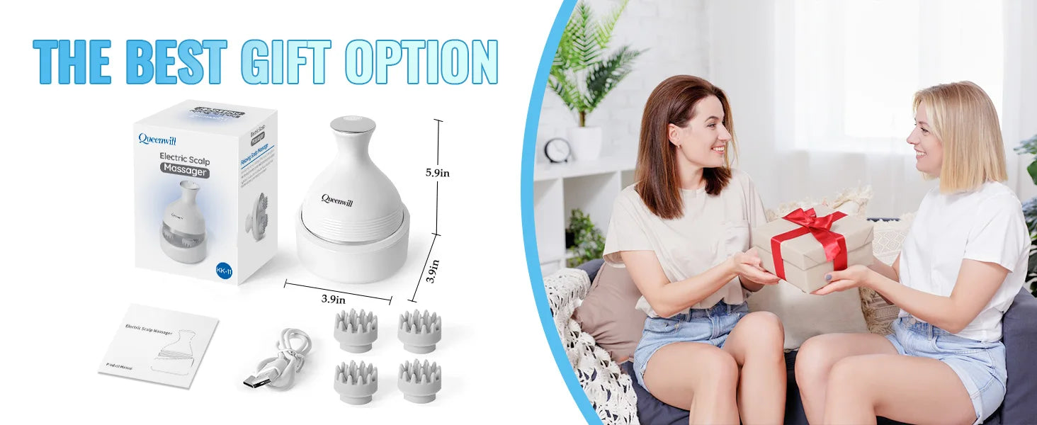 Electric Head Scalp Massager Body Massage Neck Deep Tissue 4 Kneading for Hair Growth Wireless Stress Relax and Cat Pet Claw