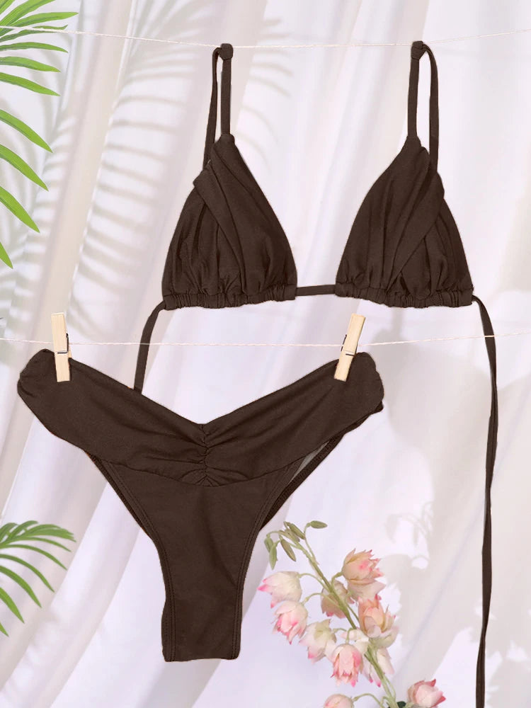 Maillot de bain bikini 2 pièces - Taille basse triangle bandage