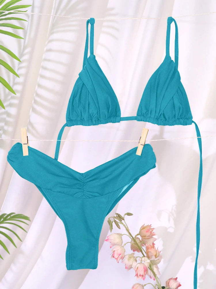 Maillot de bain bikini 2 pièces - Taille basse triangle bandage