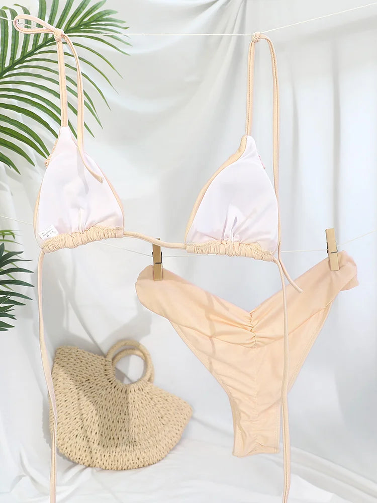 Maillot de bain bikini 2 pièces - Taille basse triangle bandage