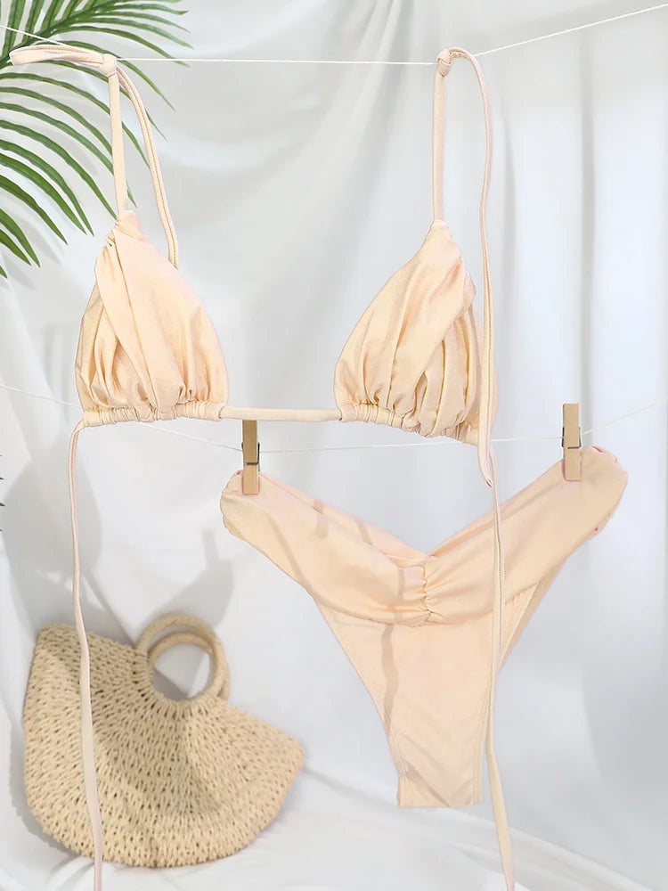 Maillot de bain bikini 2 pièces - Taille basse triangle bandage
