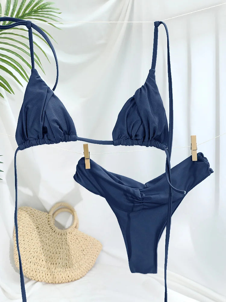 Maillot de bain bikini 2 pièces - Taille basse triangle bandage